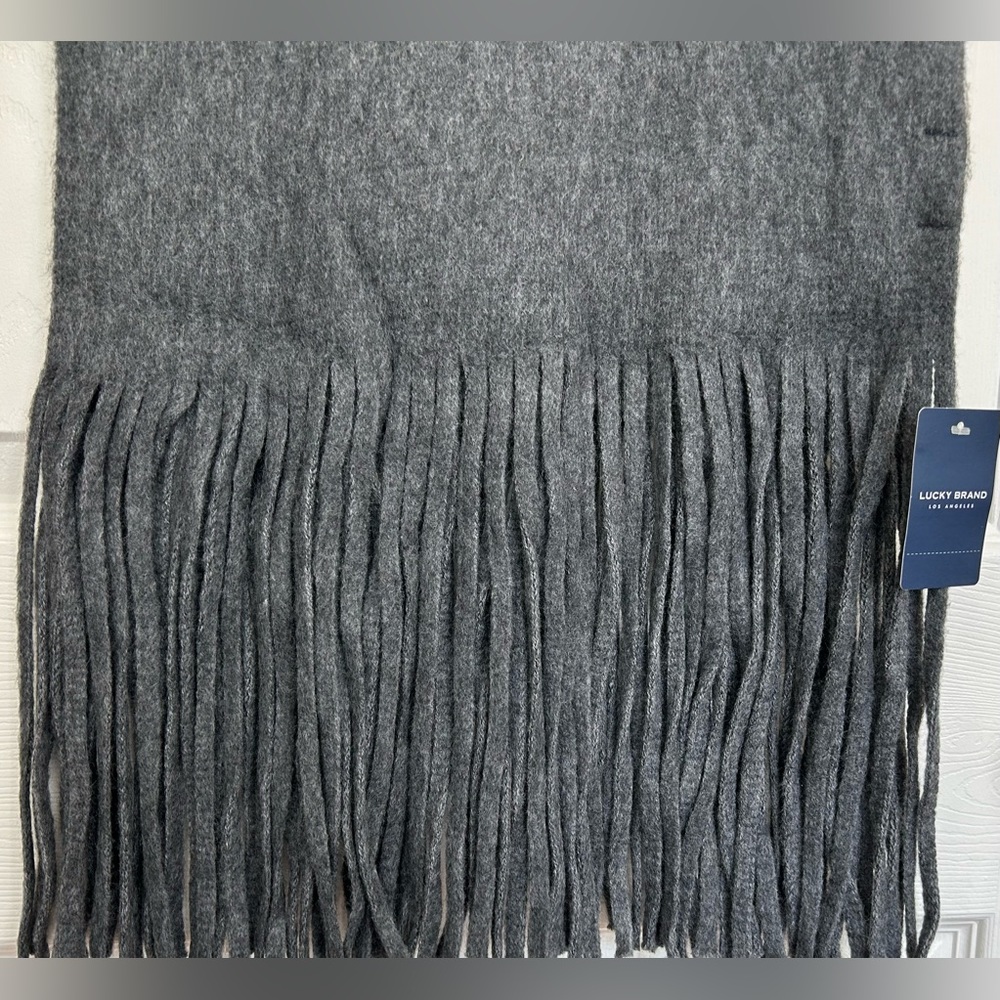 Lucky Brand Knit Scarf or Wrap With Fringe 44 in folded in half Dark Grey NWT